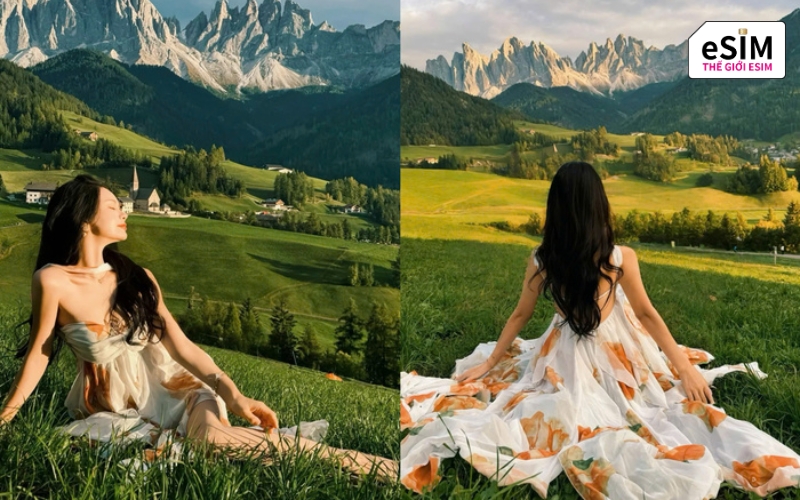 Vùng núi Dolomites mở ra đỉnh đá vôi hùng vĩ soi bóng hồ ngọc bích.